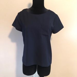 J. Crew Navy Short Sleeve Blouse With Pocket Top